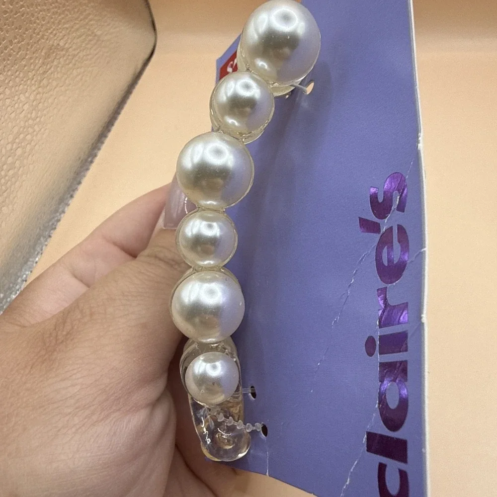 Claire's Faux Pearl Hair Twist Clip Jaws Plastic 4